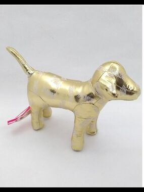Victoria's Secret Gold Metallic Plush Dog Toy with Pink Tag